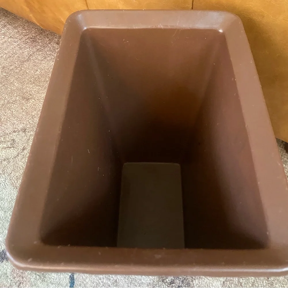 Vintage MCM Rubbermaid 2952 Wastebasket Trash Bin Brown White Flowers